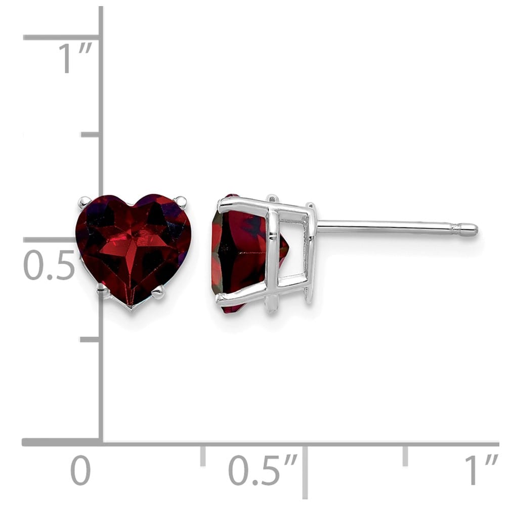 14K White Gold 7mm Heart Garnet Post Earrings, view 4 of 4