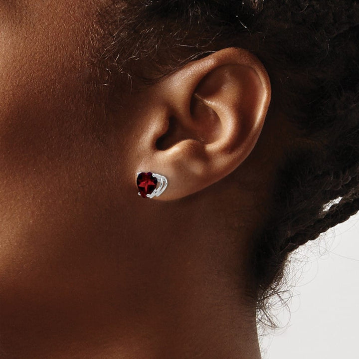 14K White Gold 7mm Heart Garnet Post Earrings, view 3 of 4