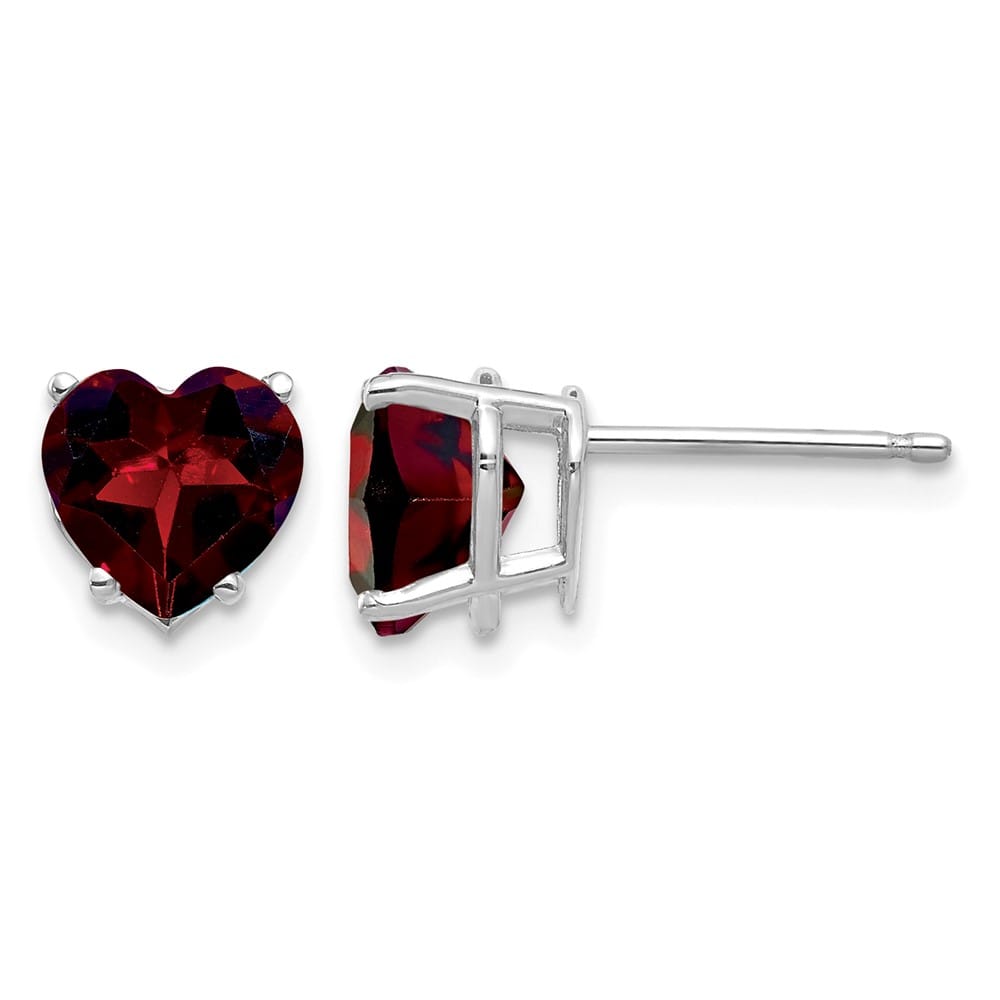14K White Gold 7mm Heart Garnet Post Earrings, view 1 of 4