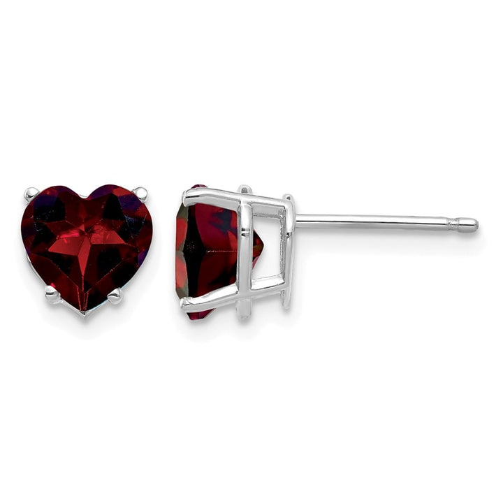 14K White Gold 7mm Heart Garnet Post Earrings, view 1 of 4