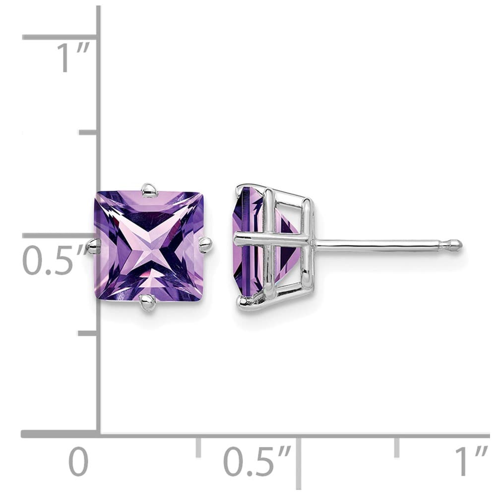 14K White Gold 7mm Princess-cut Amethyst Post Earrings, view 4 of 4