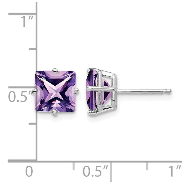 14K White Gold 7mm Princess-cut Amethyst Post Earrings, view 4 of 4