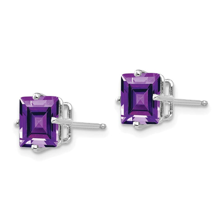 14K White Gold 7mm Princess-cut Amethyst Post Earrings, view 2 of 4