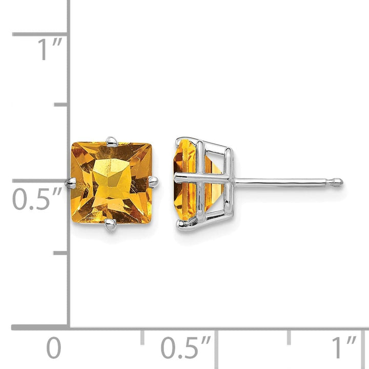 14K White Gold 7mm Princess-cut Citrine Post Earrings, view 4 of 4