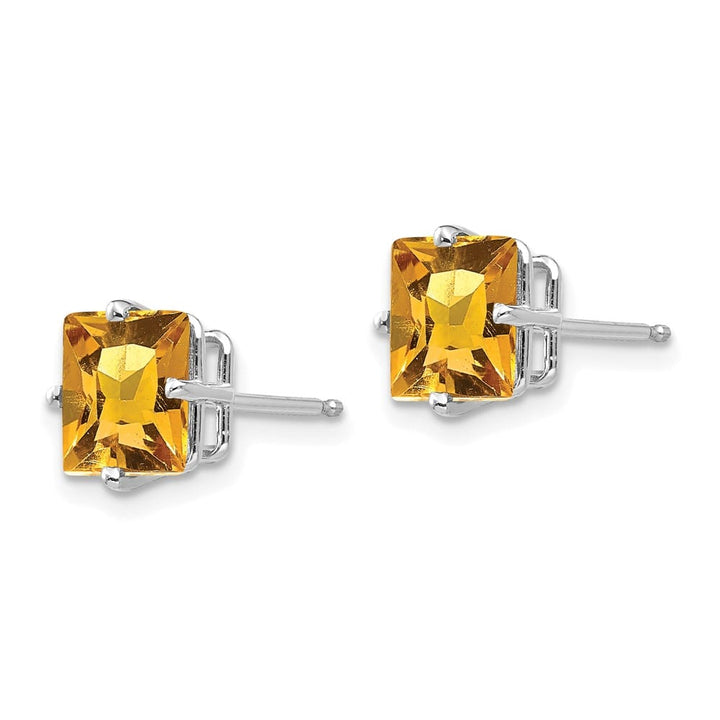 14K White Gold 7mm Princess-cut Citrine Post Earrings, view 2 of 4