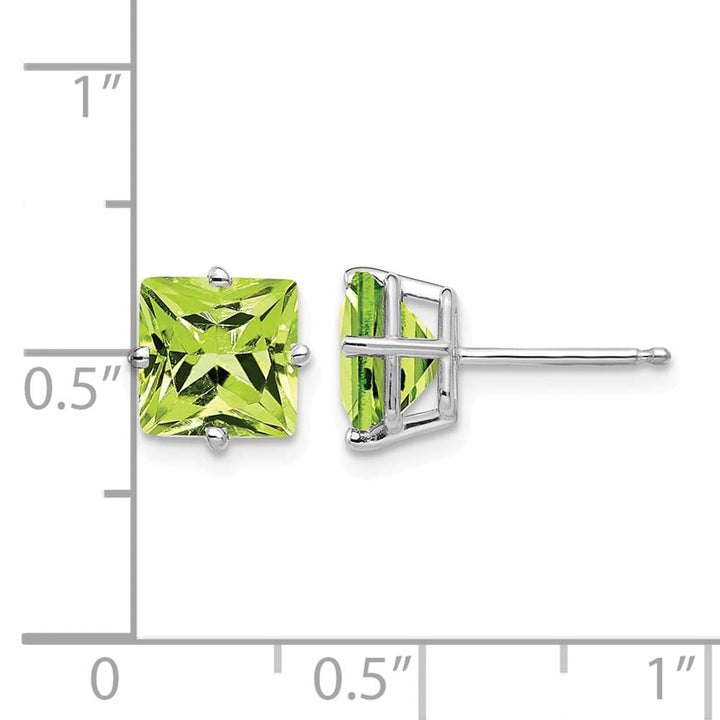 14K White Gold 7mm Princess-cut Peridot Post Earrings, view 4 of 4