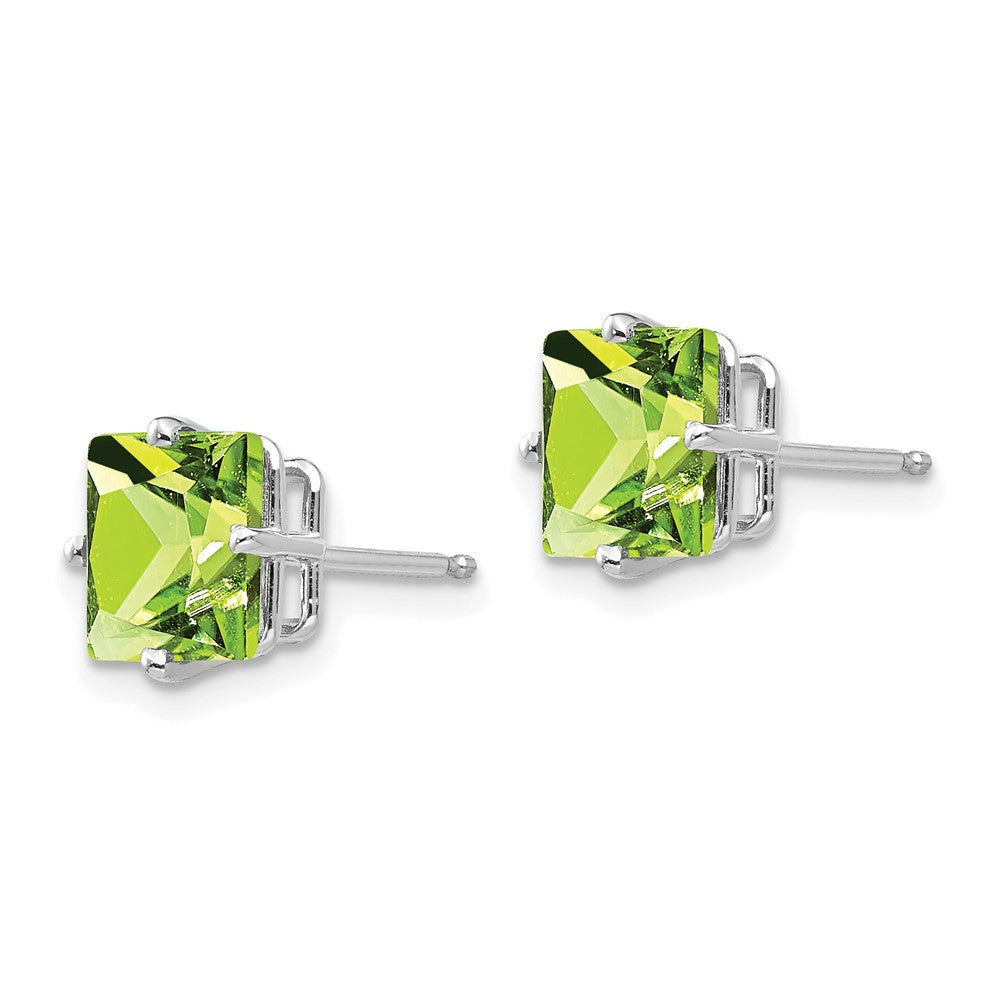 14K White Gold 7mm Princess-cut Peridot Post Earrings, view 2 of 4