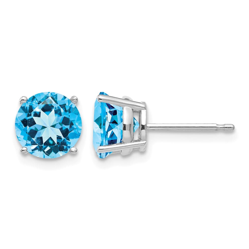 14K White Gold 7mm Round Blue Topaz Post Earrings, view 1 of 4