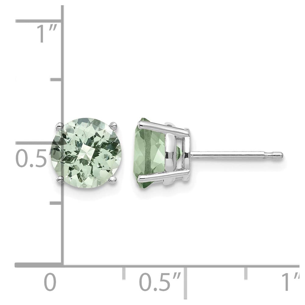 14K White Gold 7mm Round Checker-Cut Green Quartz Post Earrings, view 4 of 4