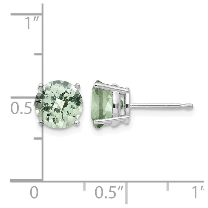 14K White Gold 7mm Round Checker-Cut Green Quartz Post Earrings, view 4 of 4