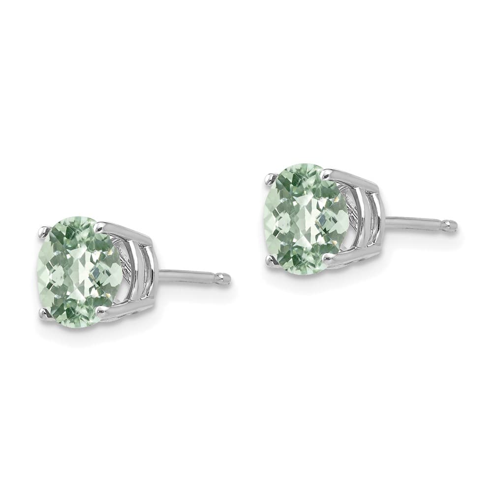 14K White Gold 7mm Round Checker-Cut Green Quartz Post Earrings, view 2 of 4