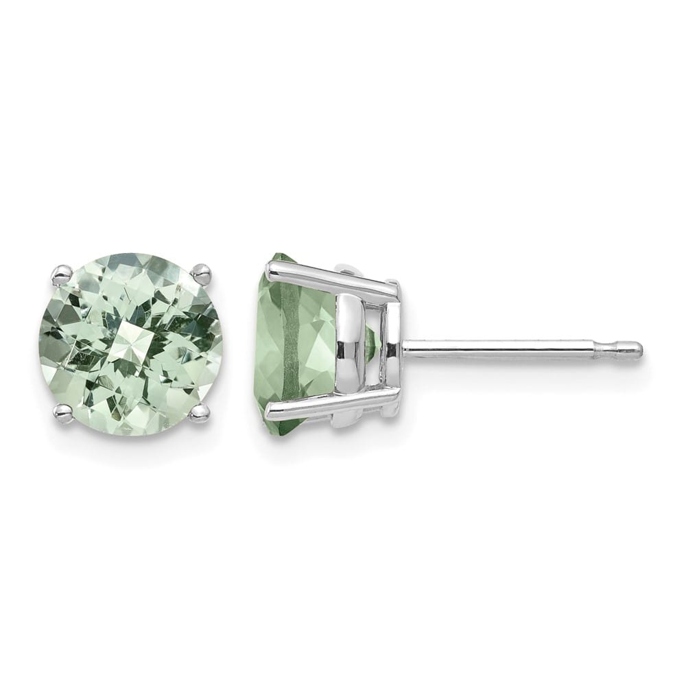 14K White Gold 7mm Round Checker-Cut Green Quartz Post Earrings, view 1 of 4