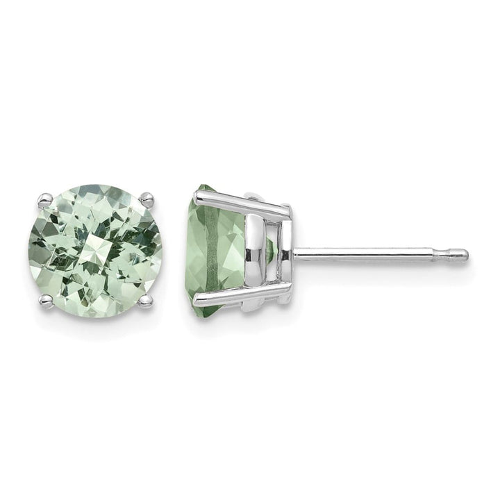14K White Gold 7mm Round Checker-Cut Green Quartz Post Earrings, view 1 of 4