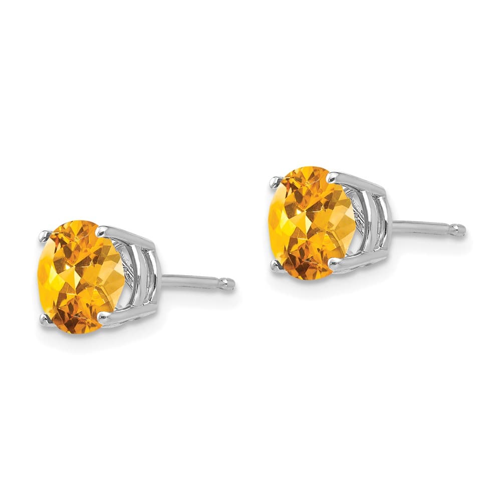 14K White Gold 7mm Round Citrine Post Earrings, view 2 of 4