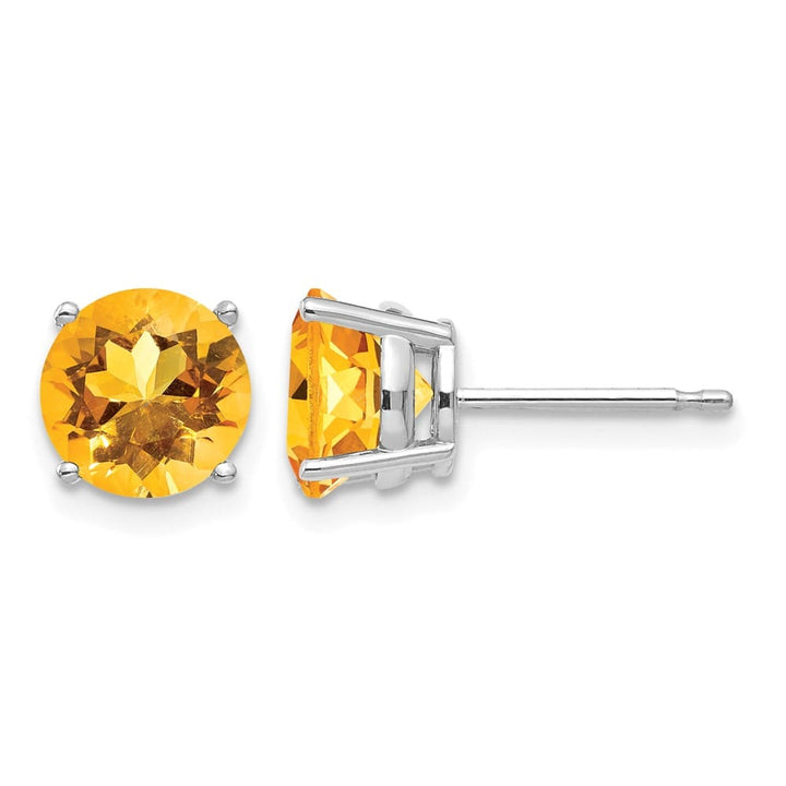 14K White Gold 7mm Round Citrine Post Earrings, view 1 of 4