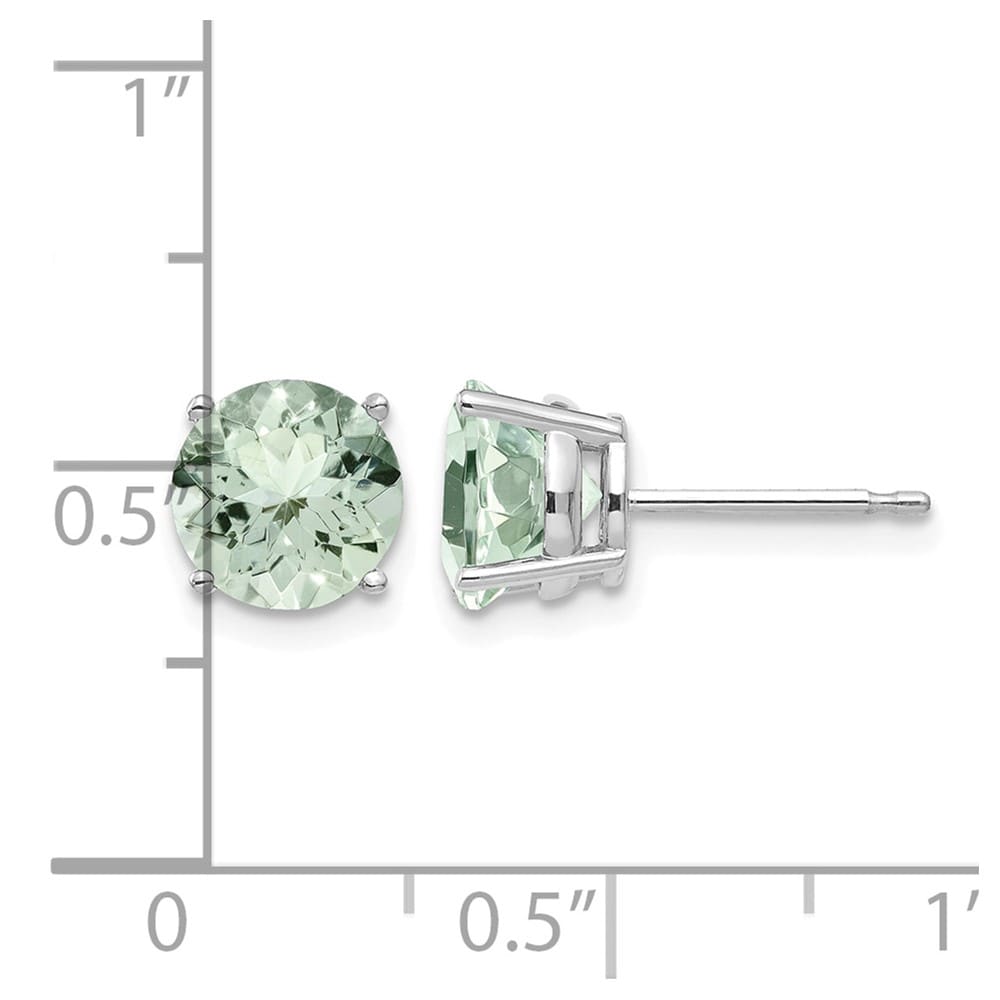 14K White Gold 7mm Round Green Quartz Post Earrings, view 4 of 4