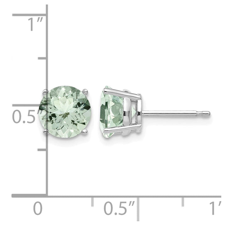 14K White Gold 7mm Round Green Quartz Post Earrings, view 4 of 4