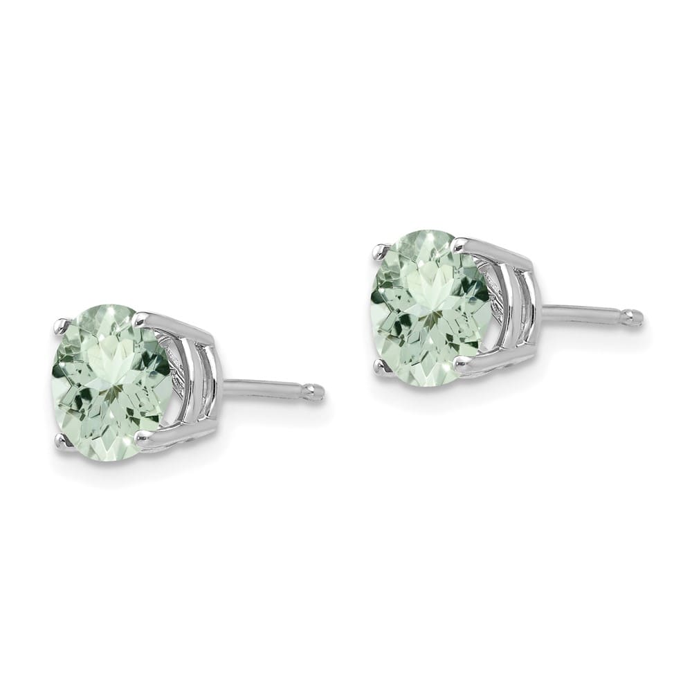 14K White Gold 7mm Round Green Quartz Post Earrings, view 2 of 4