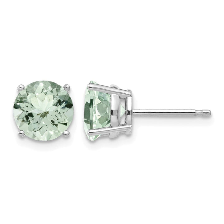 14K White Gold 7mm Round Green Quartz Post Earrings, view 1 of 4