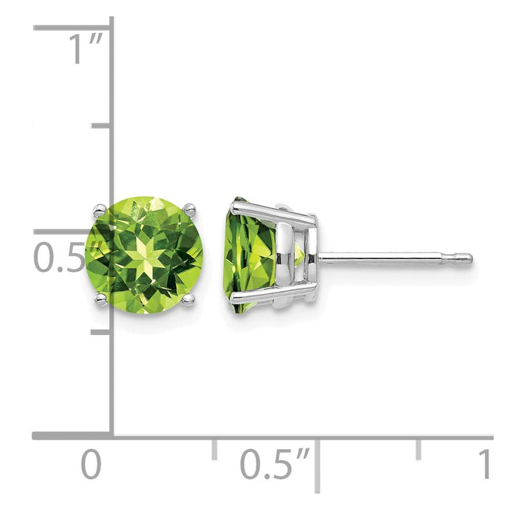 14K White Gold 7mm Round Peridot Post Earrings, view 4 of 4