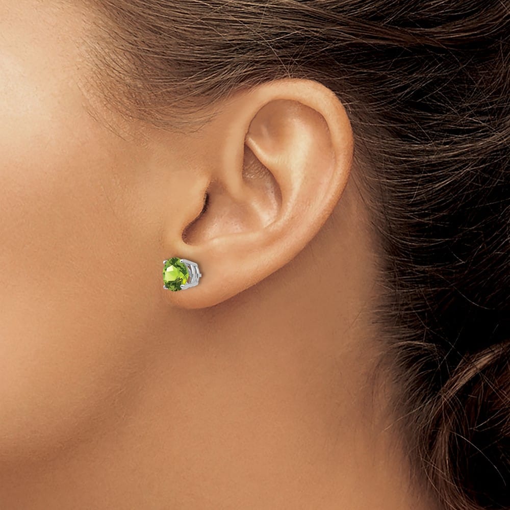 14K White Gold 7mm Round Peridot Post Earrings, view 3 of 4