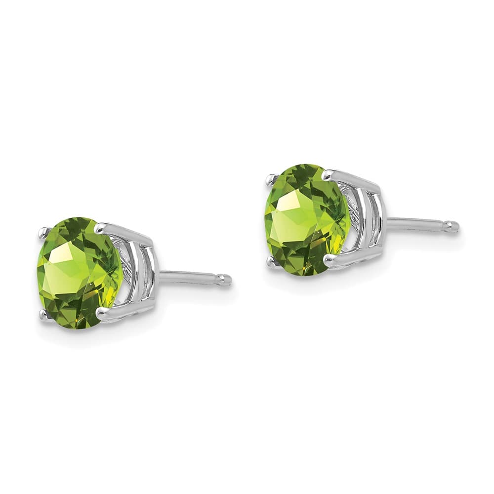 14K White Gold 7mm Round Peridot Post Earrings, view 2 of 4