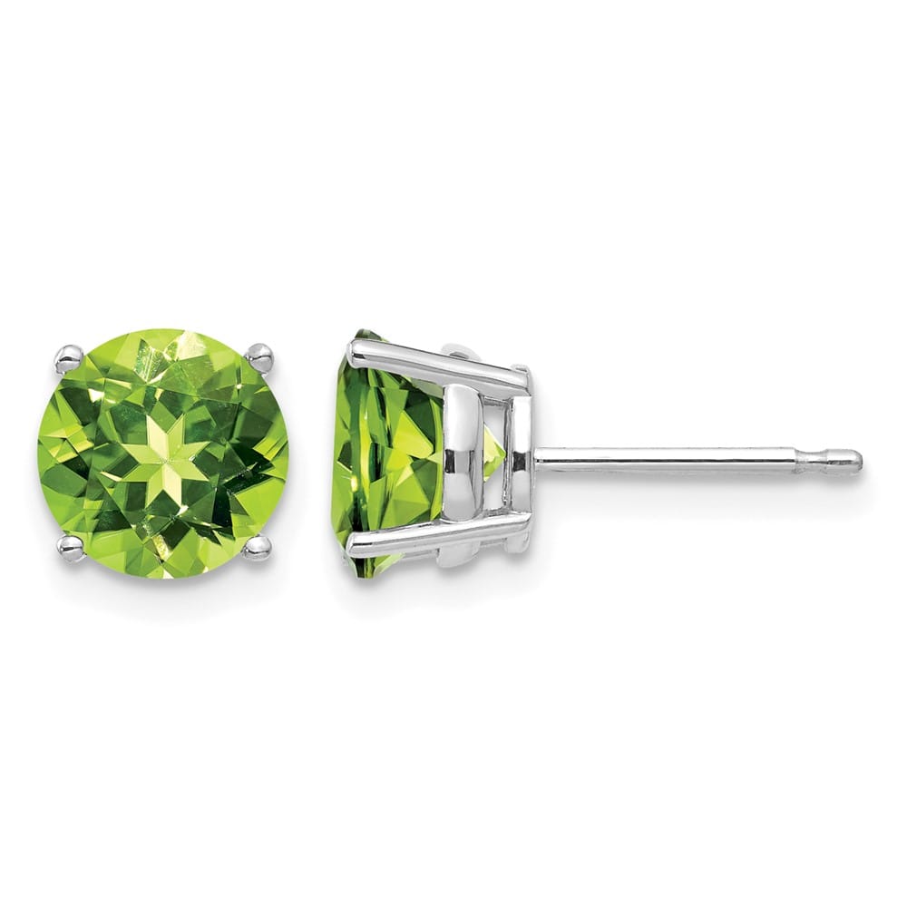 14K White Gold 7mm Round Peridot Post Earrings, view 1 of 4