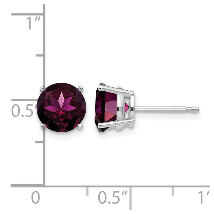 14K White Gold 7mm Round Rhodolite Garnet Post Earrings, view 4 of 4