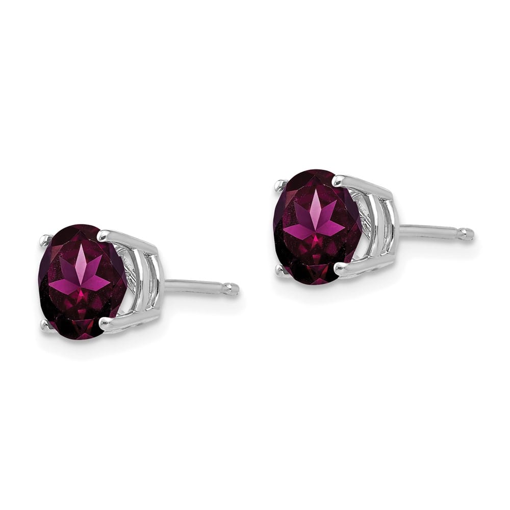 14K White Gold 7mm Round Rhodolite Garnet Post Earrings, view 2 of 4