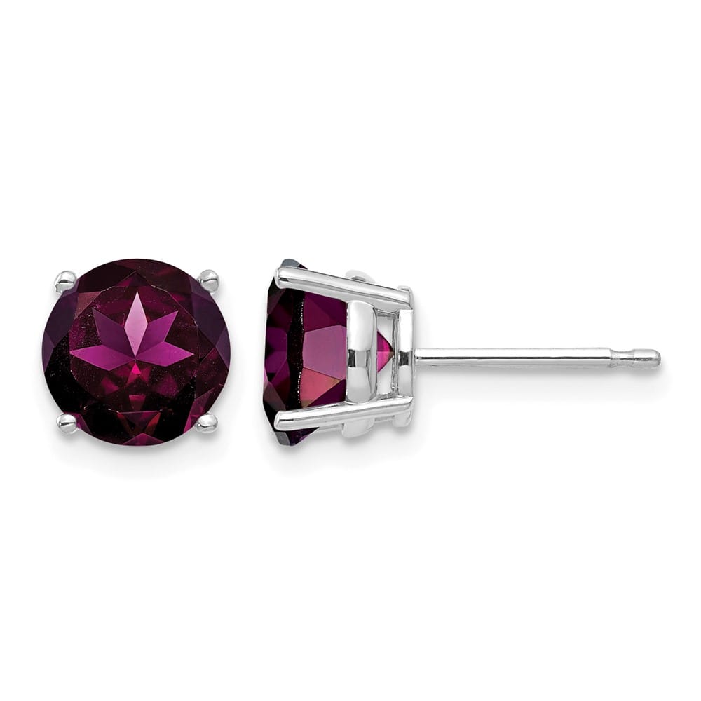 14K White Gold 7mm Round Rhodolite Garnet Post Earrings, view 1 of 4