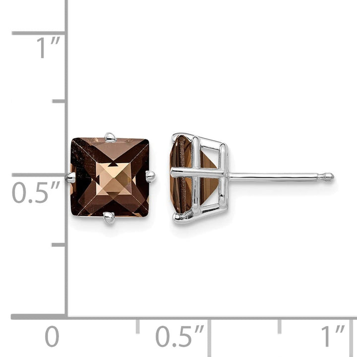 14K White Gold 7mm Square Checker-Cut Smoky Quartz Post Earrings, view 4 of 4