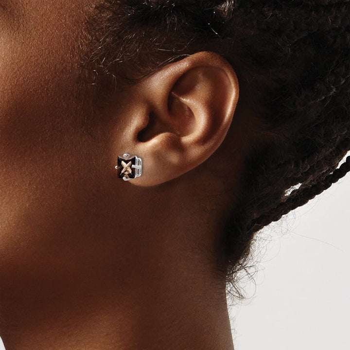 14K White Gold 7mm Square Checker-Cut Smoky Quartz Post Earrings, view 3 of 4