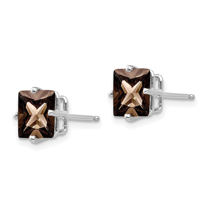 14K White Gold 7mm Square Checker-Cut Smoky Quartz Post Earrings, view 2 of 4