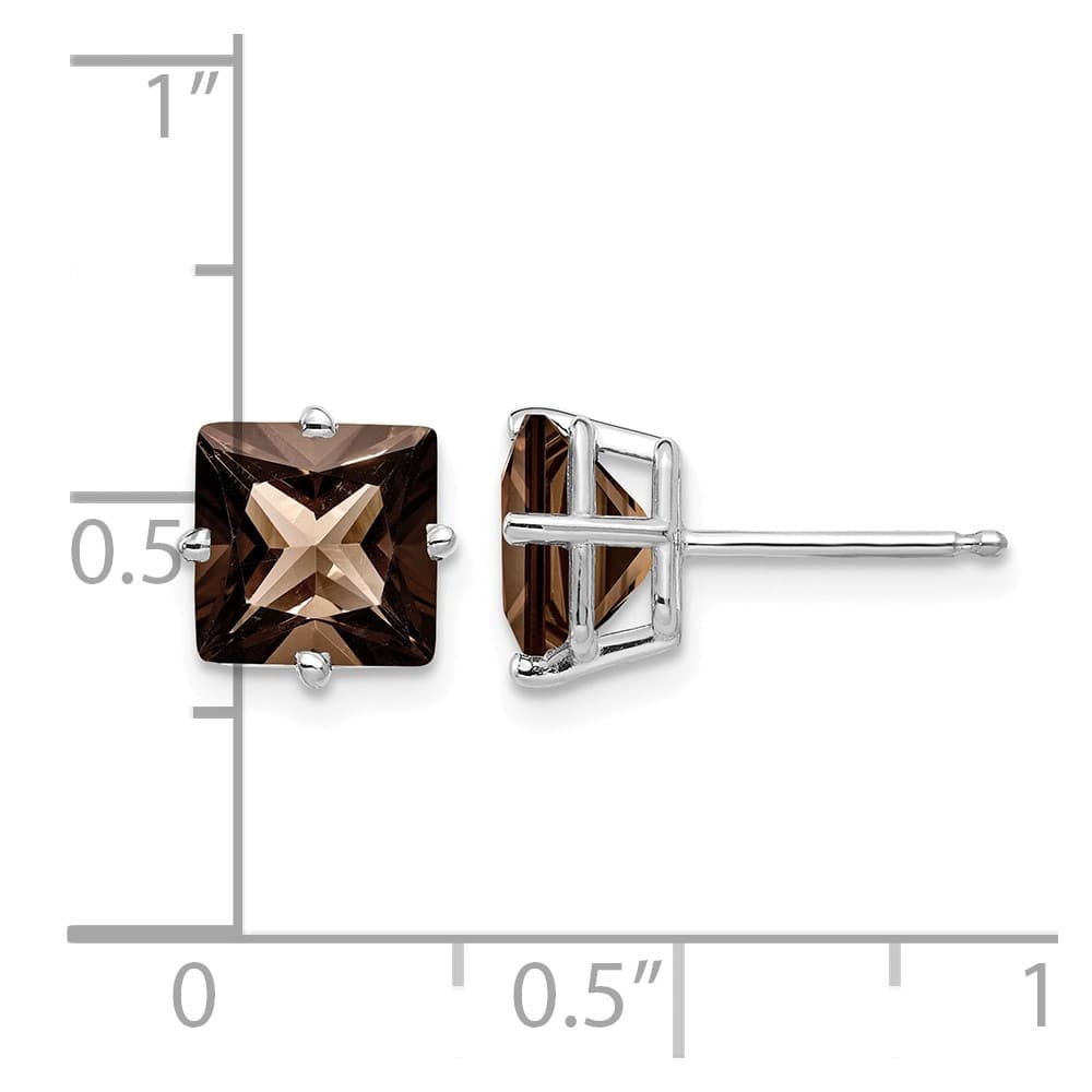 14K White Gold 7mm Square Smoky Quartz Post Earrings, view 4 of 4