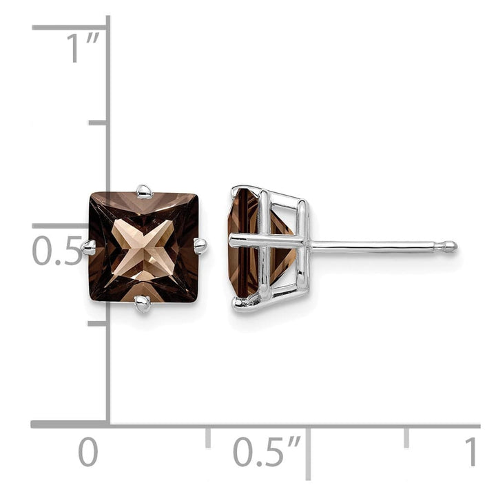 14K White Gold 7mm Square Smoky Quartz Post Earrings, view 4 of 4