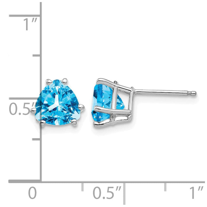 14K White Gold 7mm Trillion Blue Topaz Post Earrings, view 4 of 4