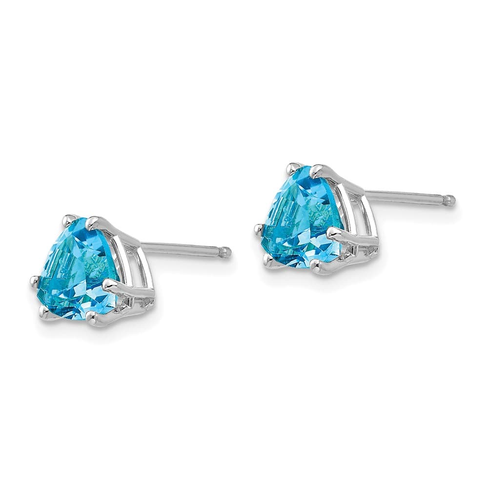 14K White Gold 7mm Trillion Blue Topaz Post Earrings, view 2 of 4