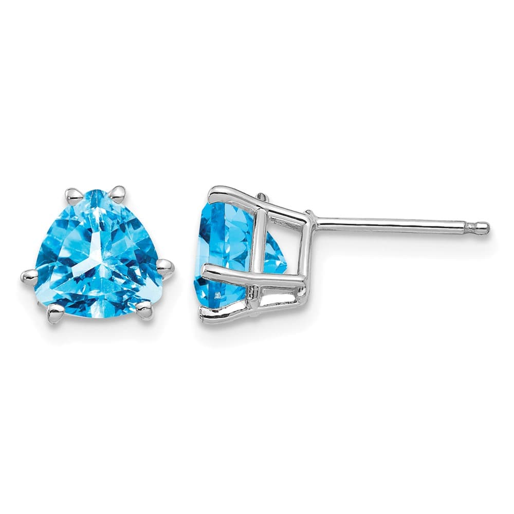 14K White Gold 7mm Trillion Blue Topaz Post Earrings, view 1 of 4