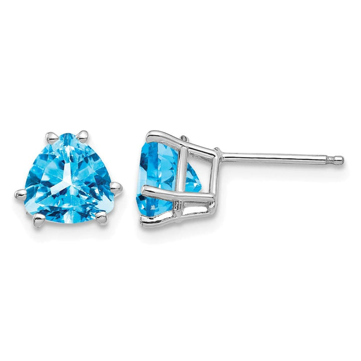 14K White Gold 7mm Trillion Blue Topaz Post Earrings, view 1 of 4