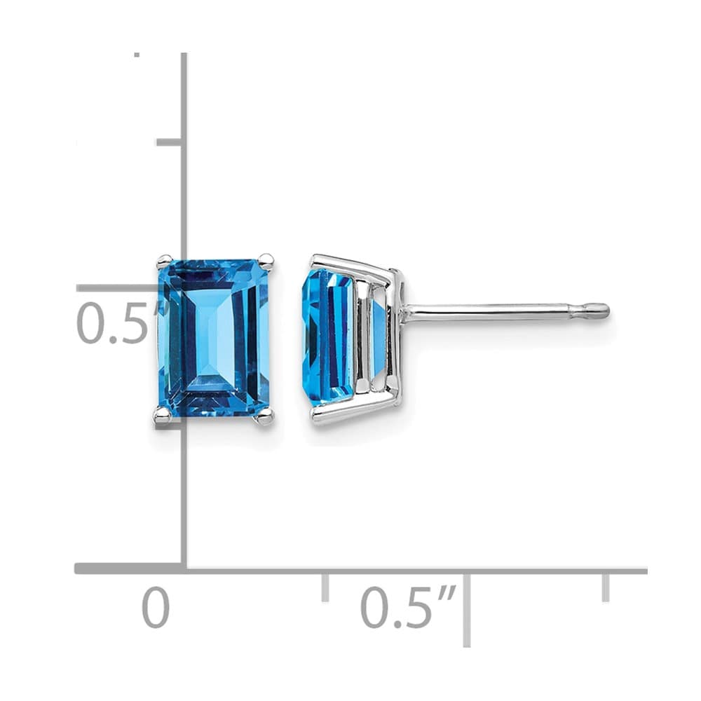 14K White Gold 7x5mm Emerald-Cut Blue Topaz Post Earrings, view 4 of 4