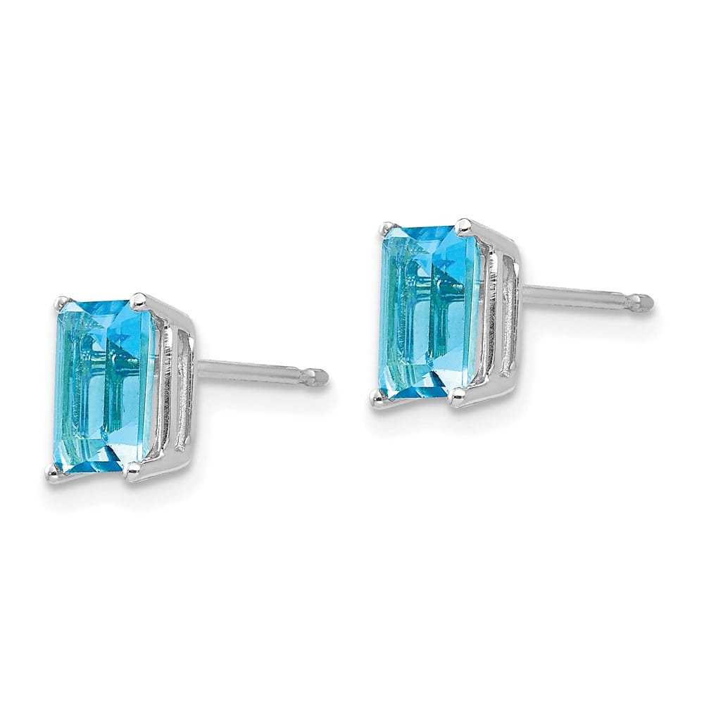 14K White Gold 7x5mm Emerald-Cut Blue Topaz Post Earrings, view 2 of 4