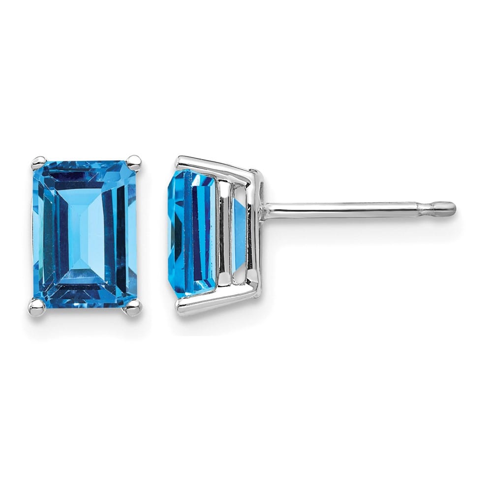 14K White Gold 7x5mm Emerald-Cut Blue Topaz Post Earrings, view 1 of 4