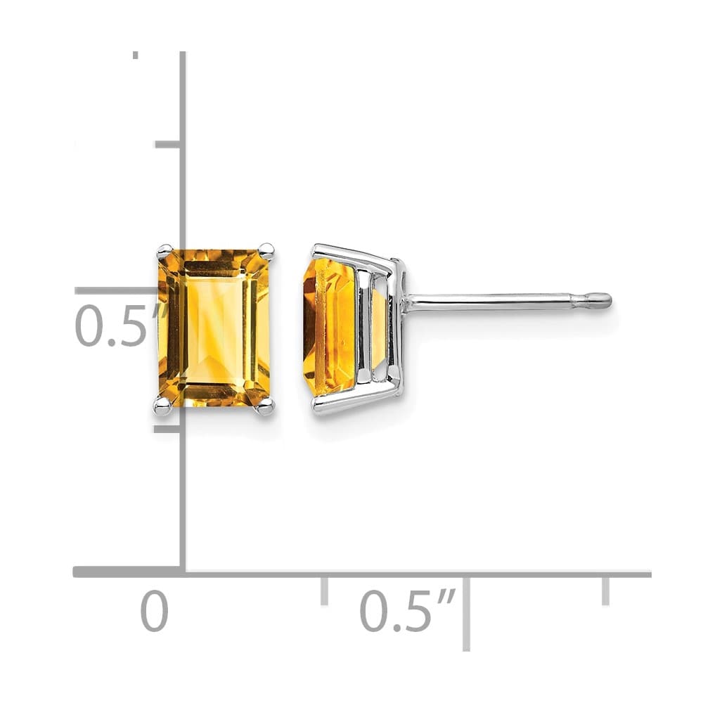 14K White Gold 7x5mm Emerald-Cut Citrine Post Earrings, view 4 of 4