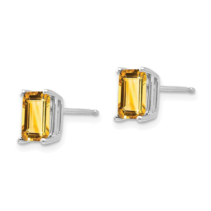14K White Gold 7x5mm Emerald-Cut Citrine Post Earrings, view 2 of 4