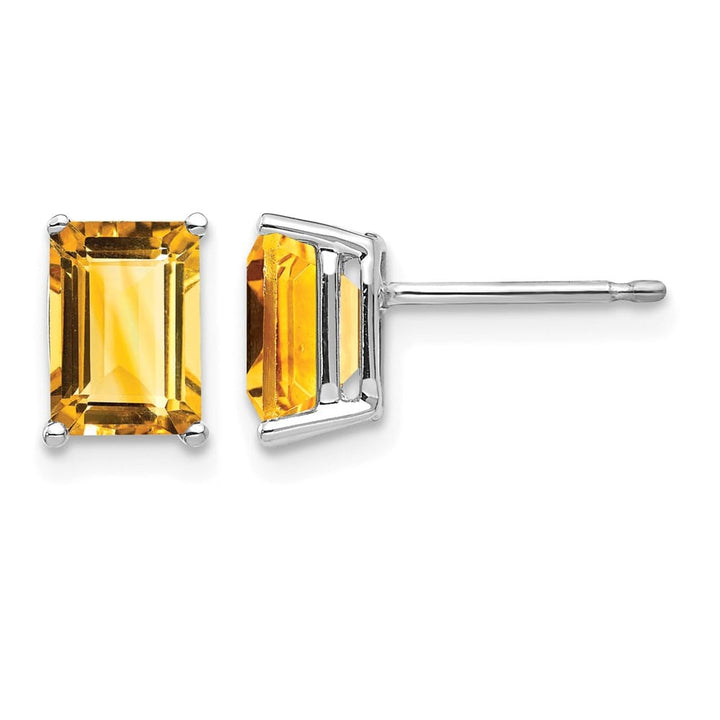 14K White Gold 7x5mm Emerald-Cut Citrine Post Earrings, view 1 of 4