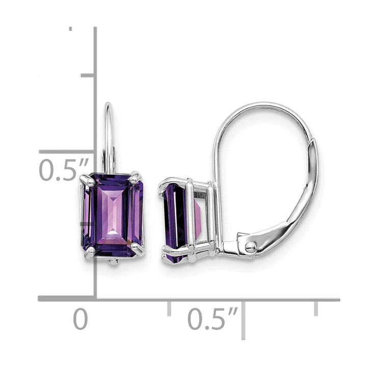 14K White Gold 7x5mm Emerald-cut Leverback Earrings, Amethyst, view 4 of 4
