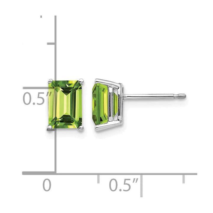 14K White Gold 7x5mm Emerald-Cut Peridot Post Earrings, view 4 of 4