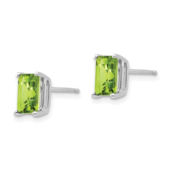 14K White Gold 7x5mm Emerald-Cut Peridot Post Earrings, view 2 of 4