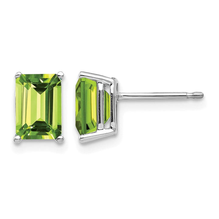 14K White Gold 7x5mm Emerald-Cut Peridot Post Earrings, view 1 of 4