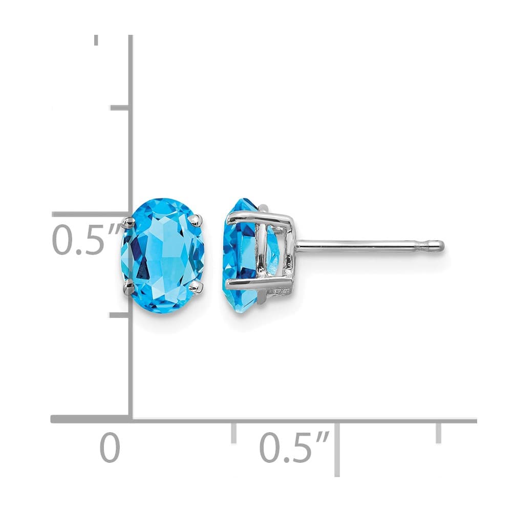 14K White Gold 7x5mm Oval Blue Topaz Post Earrings, view 4 of 4